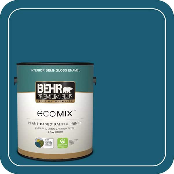 1 gal. #540D-7 Deep Blue Sea Semi-Gloss Enamel EcoMix Plant-Based Interior Paint & Primer