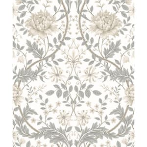 31.35 sq. ft. Ivory and Grey Honeysuckle Trail Vinyl Peel and Stick Wallpaper Roll