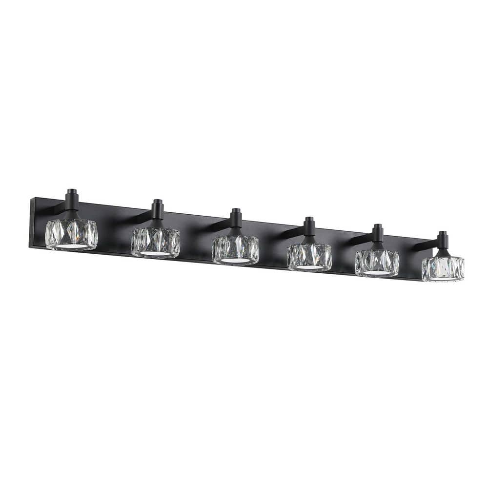 44 in. 6-Light Black LED Vanity Light with Crystal Glass Shade price history on PriceWatchPro