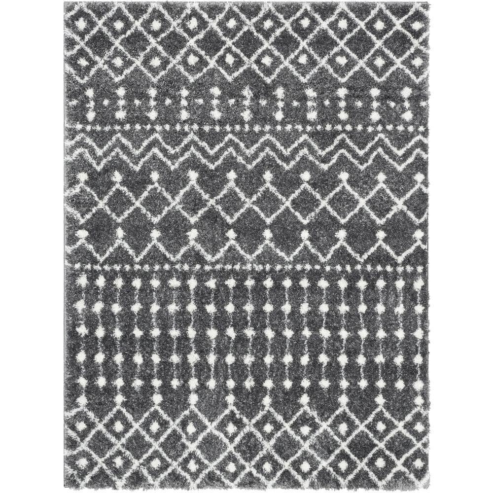 Well Woven Celeste Coimbra Moroccan Diamond Pattern Shag Grey 7 ft