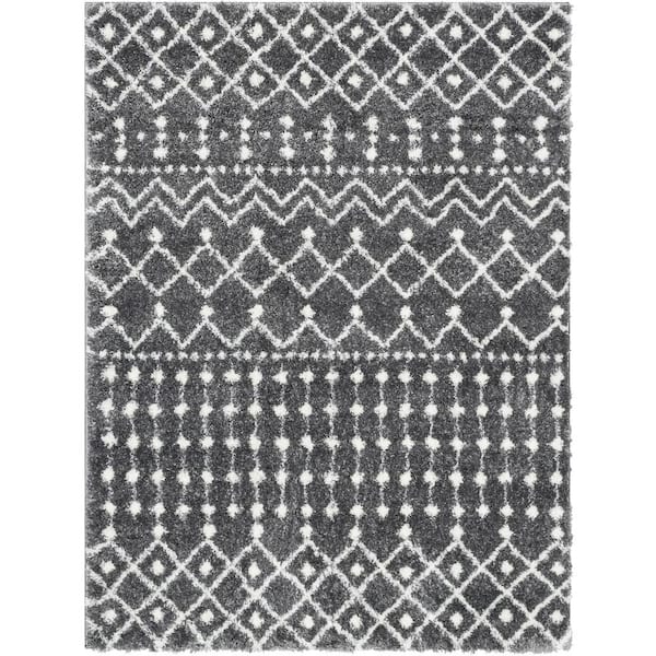 Celeste Coimbra Moroccan Diamond Pattern Shag Grey 7 ft. 10 in. x 9 ft. 10 in. Area Rug