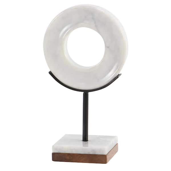 CosmoLiving by Cosmopolitan 4 in. x 11 in. White Marble Circle Geometric Sculpture with Marble Stand