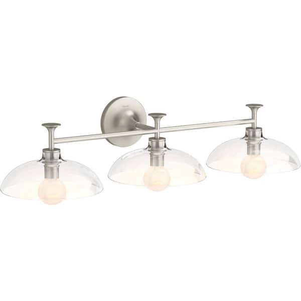 KOHLER Tone 3 Light Brushed Nickel Indoor Bathroom Vanity Light Fixture, UL Listed