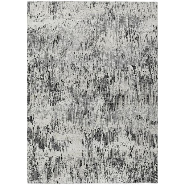 Accord Black 10 ft. x 14 ft. Abstract Indoor/Outdoor Washable Area Rug