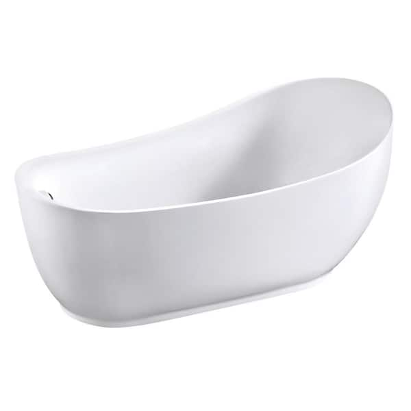 Kingston Brass Aqua Eden 70 in. x 33 in. Acrylic Freestanding Soaking Bathtub in White