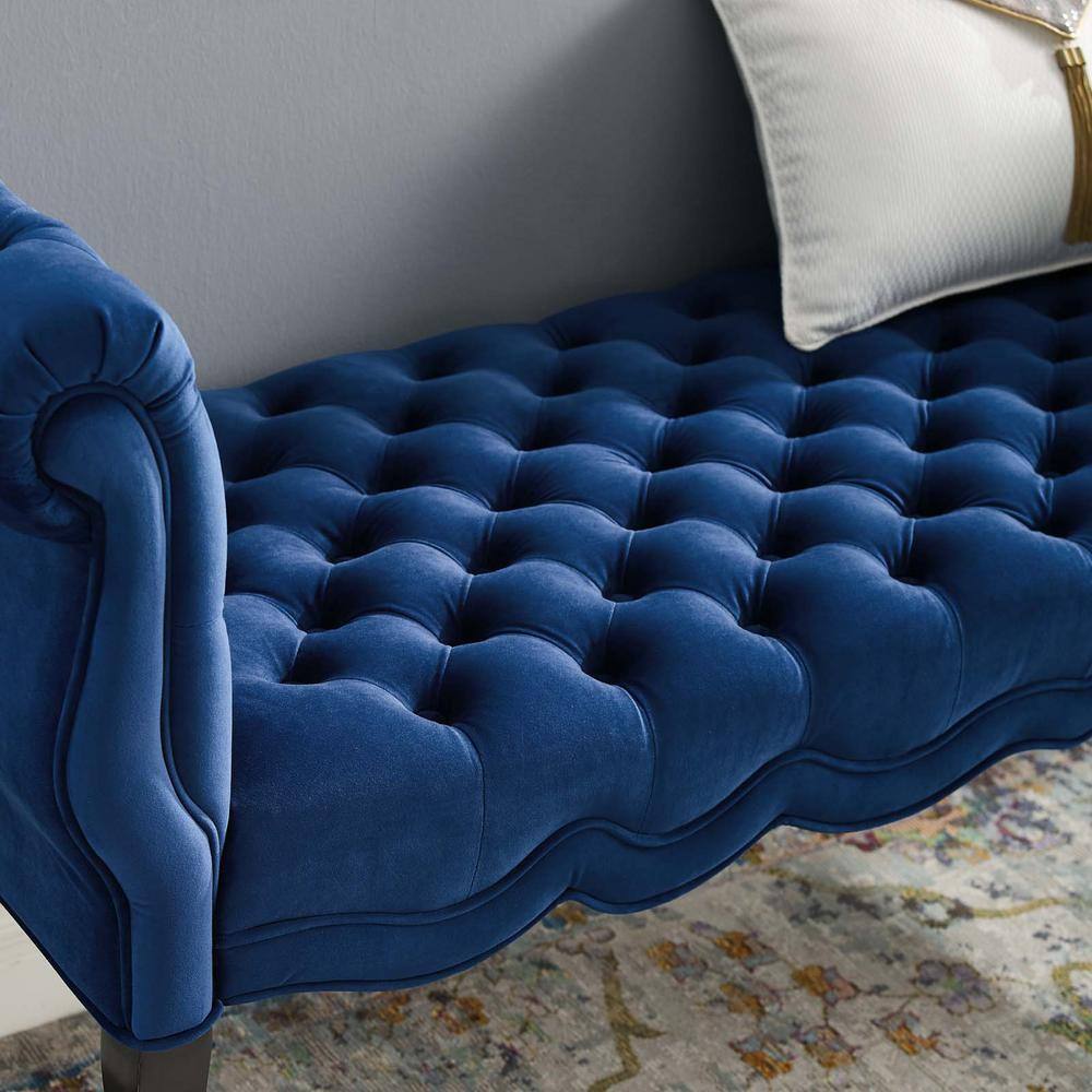 Navy Velvet Chesterfield Style Button Tufted Bench