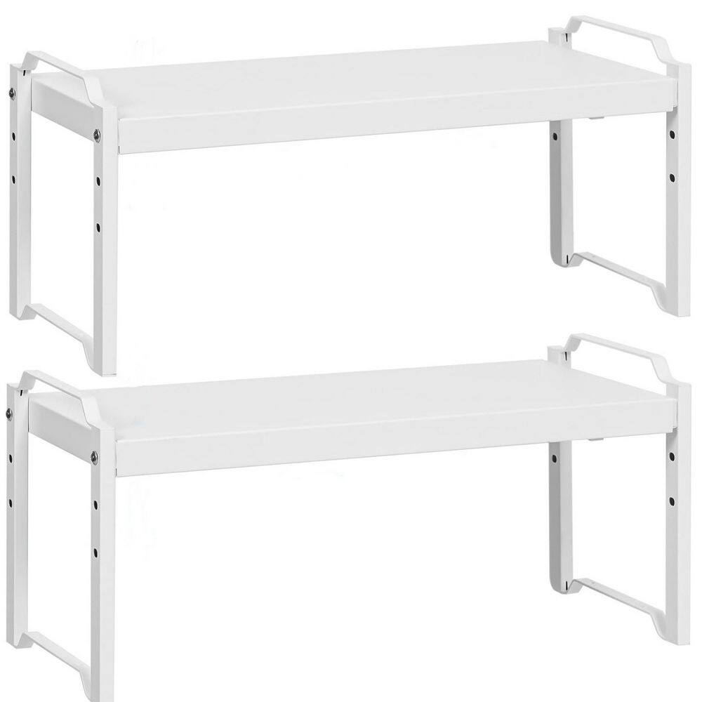 15.5 in. - 25.5 in. W Adjustable White Counter Cupboard Pantry Organizer, Stackable Expandable Cabinet Shelves (2-Pack)