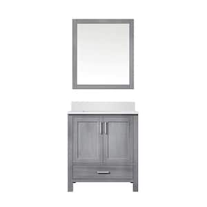 Jacques 30 in. W x 22 in. D Distressed Grey Bath Vanity, White Quartz Top, and 28 in. Mirror