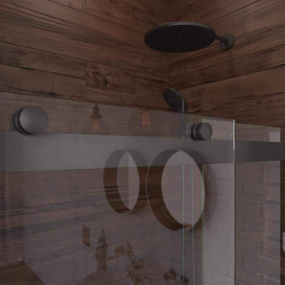 Luna Matte Black Frameless Sliding Shower Door with Clear Glass