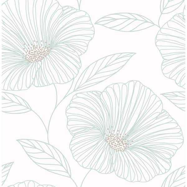 NuWallpaper Seafoam Blue Floweret Floral Vinyl Peel and Stick Wallpaper Roll