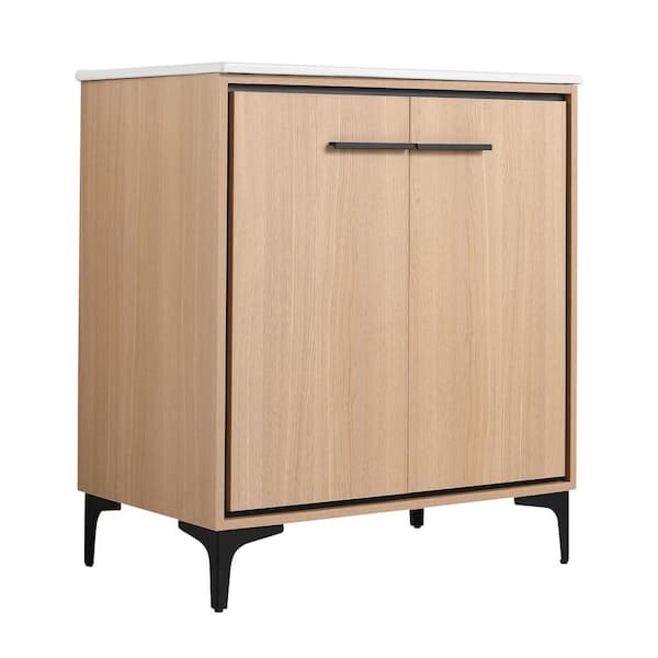 18.31 in. W x 30 in. D x 33.86 in. H 1-Sink Freestanding Bath Vanity in Oak with White Ceramic Top