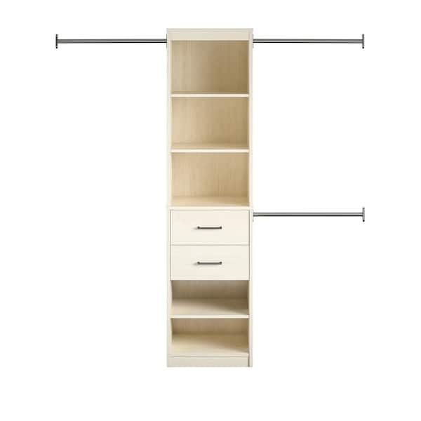 Novogratz Kelly, Ivory Oak 5-Shelf/2-Drawer Closet Organizer with 3-Adjustable Hanging Rods