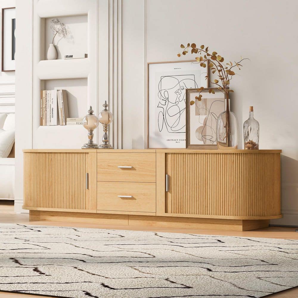 Harper & Bright Designs 70.8 in. Acacia Wood Color TV Stand Fits