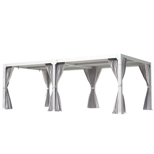 12 ft. x 24 ft. Outdoor Louvered Pergola with Adjustable Aluminum Rainproof Roof, White