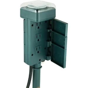 Outdoor Yard Stake Mechanical Timer with 6-Grounded Outlets in Green