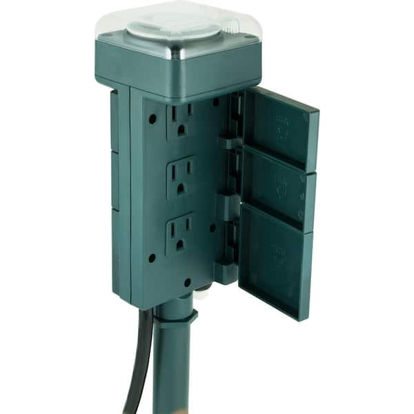 Power Gear Outdoor Yard Stake Mechanical Timer with 6Grounded Outlets