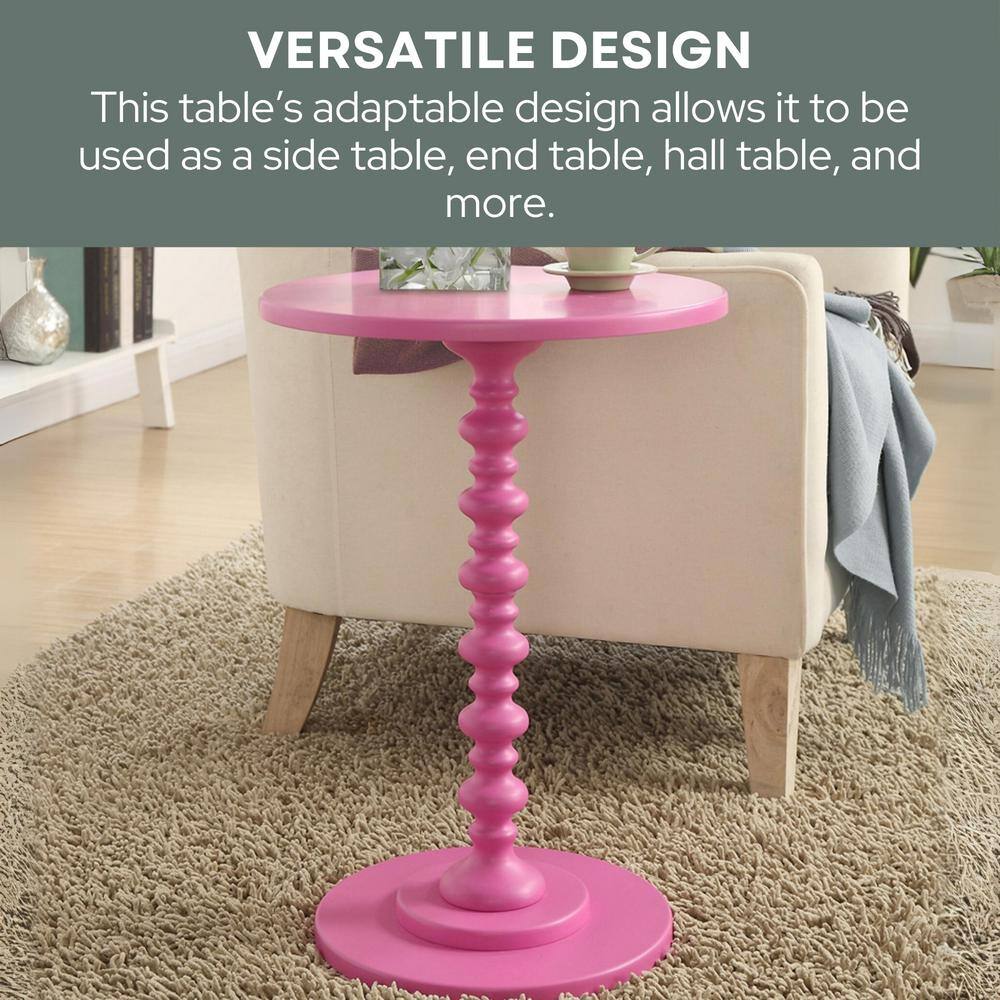 Palm Beach Glossy Pink Round Wood Spindle Side Table