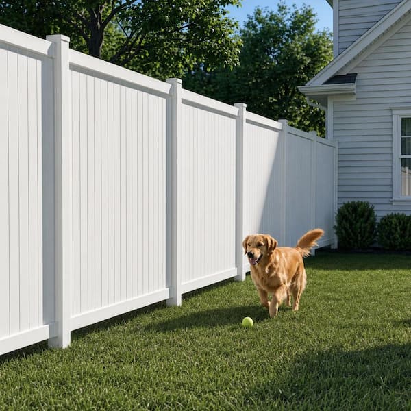 WamBam Fence 6 ft. H x 6 ft. W No Dig Cambridge Flat Top White