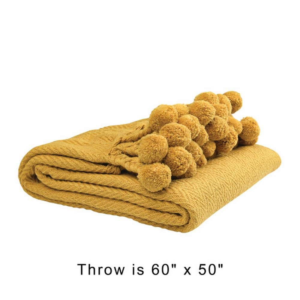 Goldenrod Cotton Pom Pom Weighted Throw Blanket