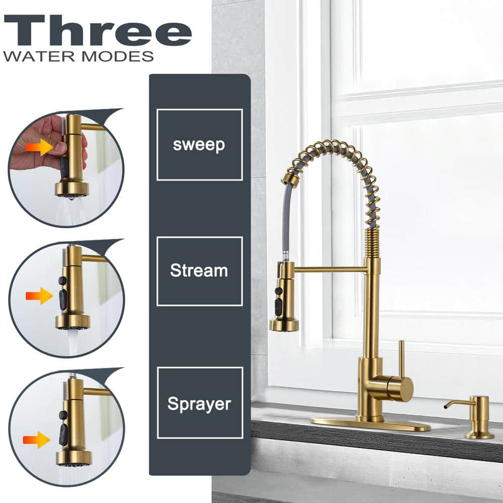 Gold Stainless Steel Single Handle Pull Down Kitchen Faucet
