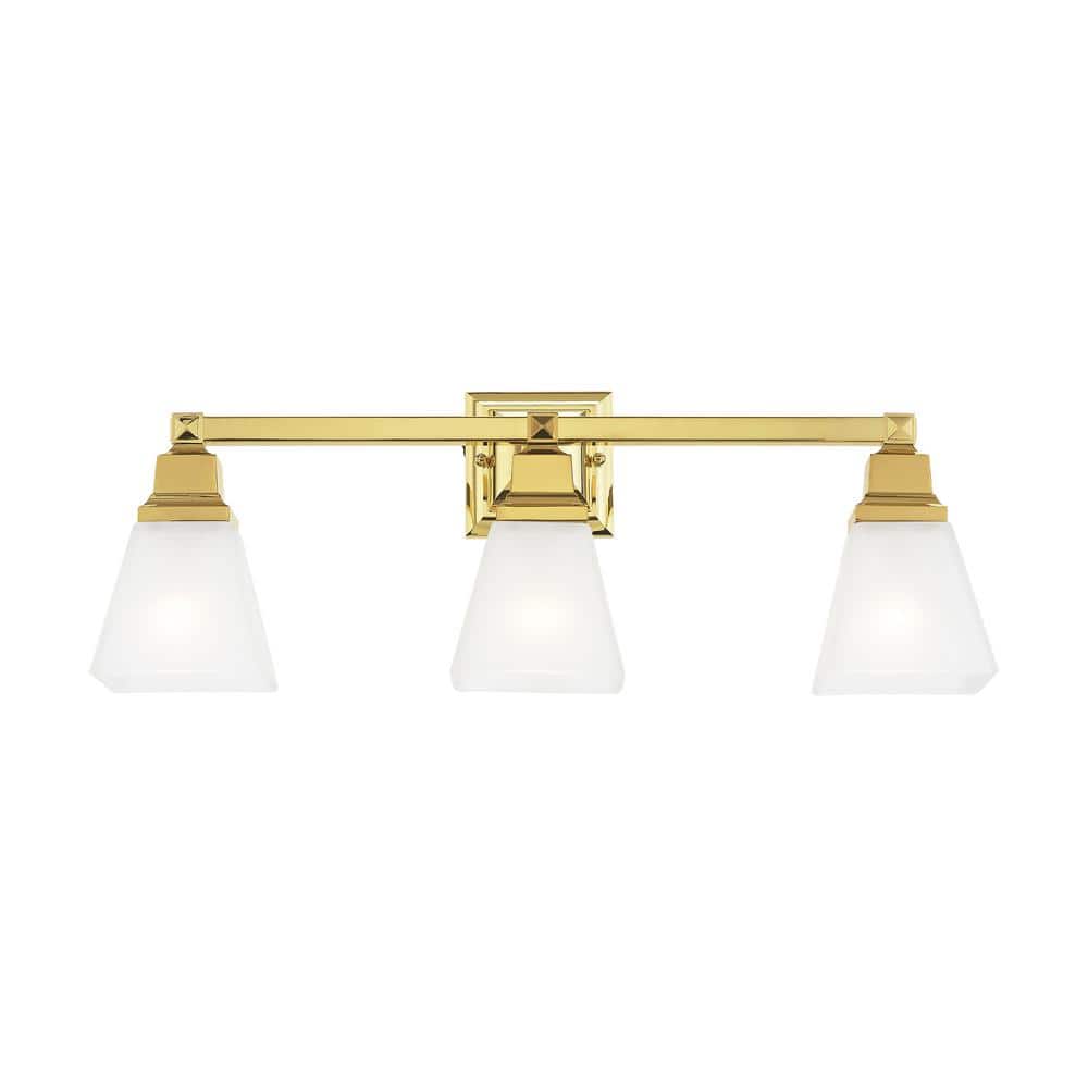Polished Brass 3-Light Vanity with Etched Opal Glass