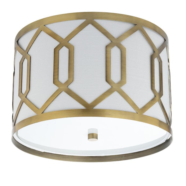Hex 2-Light 12.5 in. Metal LED Flush Mount, Brass Gold