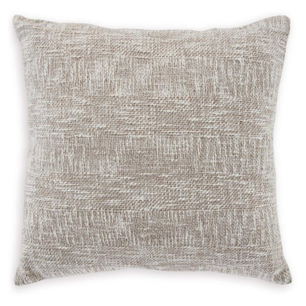 White and Light Brown Striped Woven 20" Throw Pillow