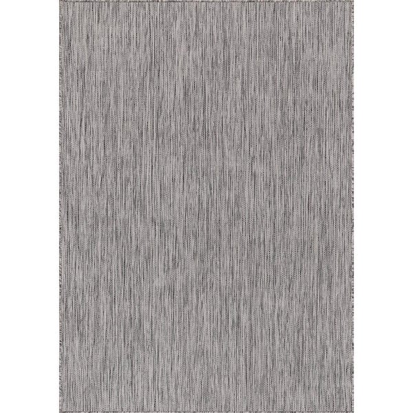 CAMILSON Sunshine Solid Silver 9 ft. x 12 ft. Indoor Outdoor Area Rug