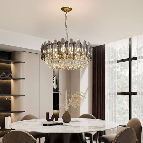 24 in. Modern Glam Soft 13-Light Gold Round Crystal Chandelier for Kitchen Island Dinning Table Living Room