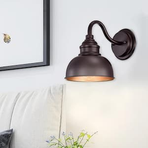 1-Light Brown Round Hardwired Outdoor Wall Lantern Sconce Porch Light