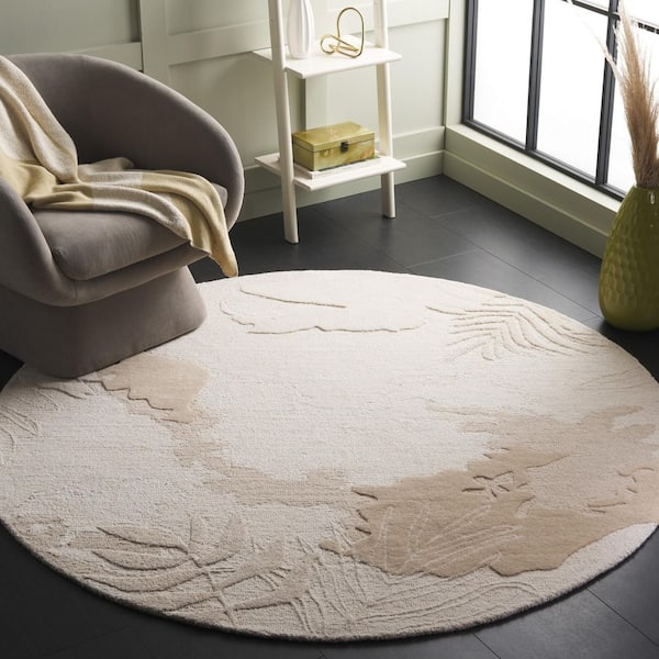 Mykonos 6 ft. x 6 ft. Ivory/Beige High-Low Abstract Round Area Rug