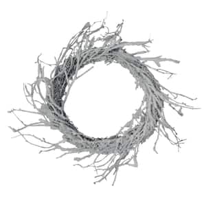 24 in. Unlit Snow Flocked and Iridescent Glitter Twig Artificial Christmas Wreath