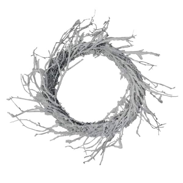 Northlight 24 in. Unlit Snow Flocked and Iridescent Glitter Twig Artificial Christmas Wreath