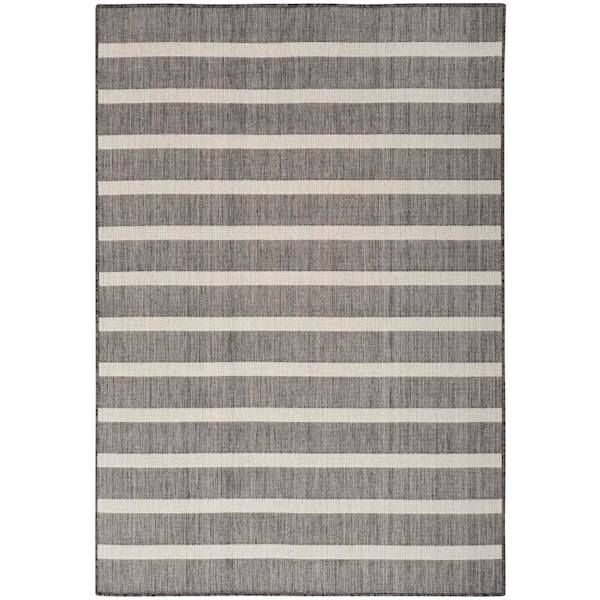 Nourison Positano Charcoal Ivory 6 ft. x 9 ft. Stripes Contemporary Area Rug