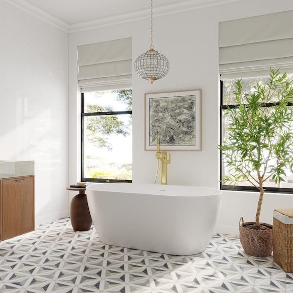 Freestanding Floor Mount Single Handle Bath Tub Filler Faucet with Handheld Shower in Brushed Gold