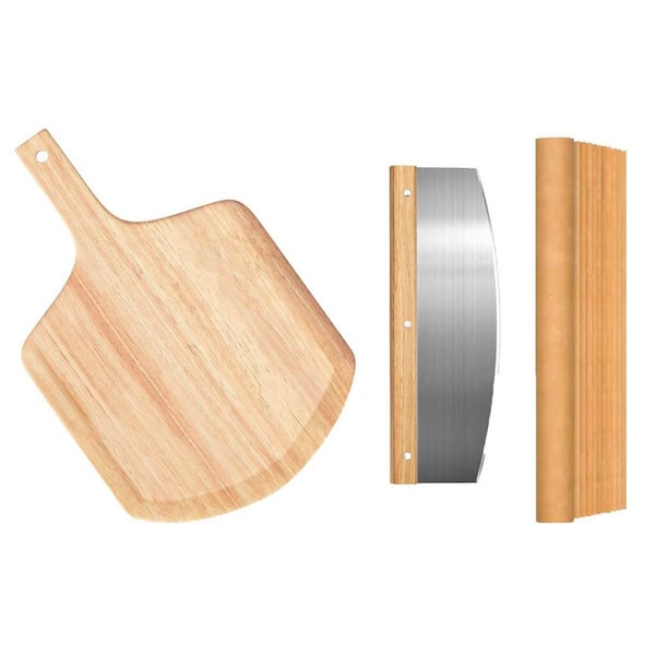 5PCS Round Pizza Stone Set, 13" Pizza Stone for Oven Grill w Pizza Peel, Serving Rack, Pizza Cutter, 10pcs Cooking Paper