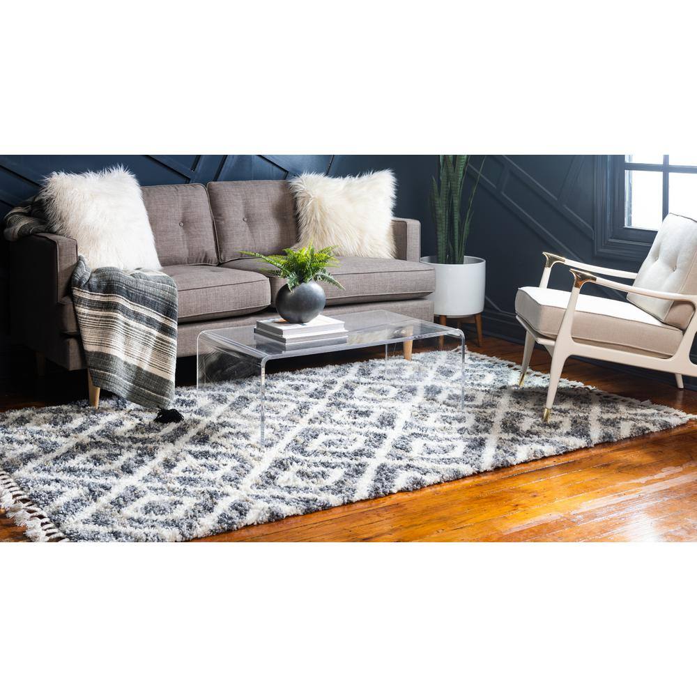Gray Geometric Shag Synthetic 9' x 12' Area Rug