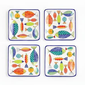 Euro Ceramica Freshcatch Canape Plates Set, 4 Piece - White and Multicolor