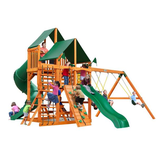 Gorilla Playsets Great Skye I Wooden Swing Set with Sunbrella Canvas Canopy and 2 Slides