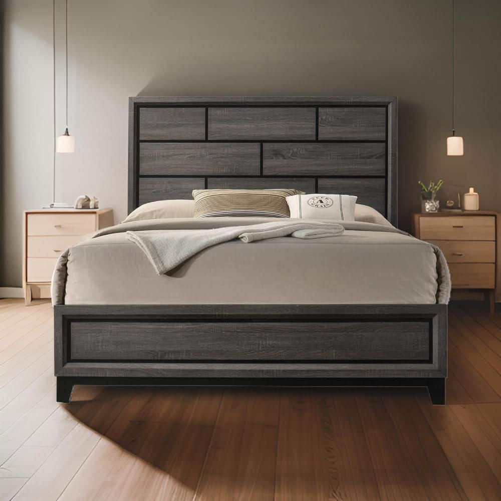 Erica Gray and Black Wood Frame King Panel Bed with Panel Style Headboard price history on PriceWatchPro