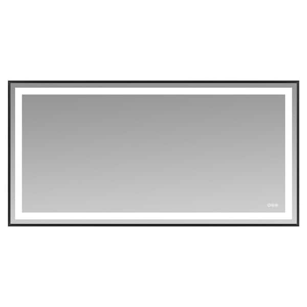 72 in. W x 36 in. H Rectangle Framed LED Anti-Fog Wall Bathroom Vanity Mirror in Black