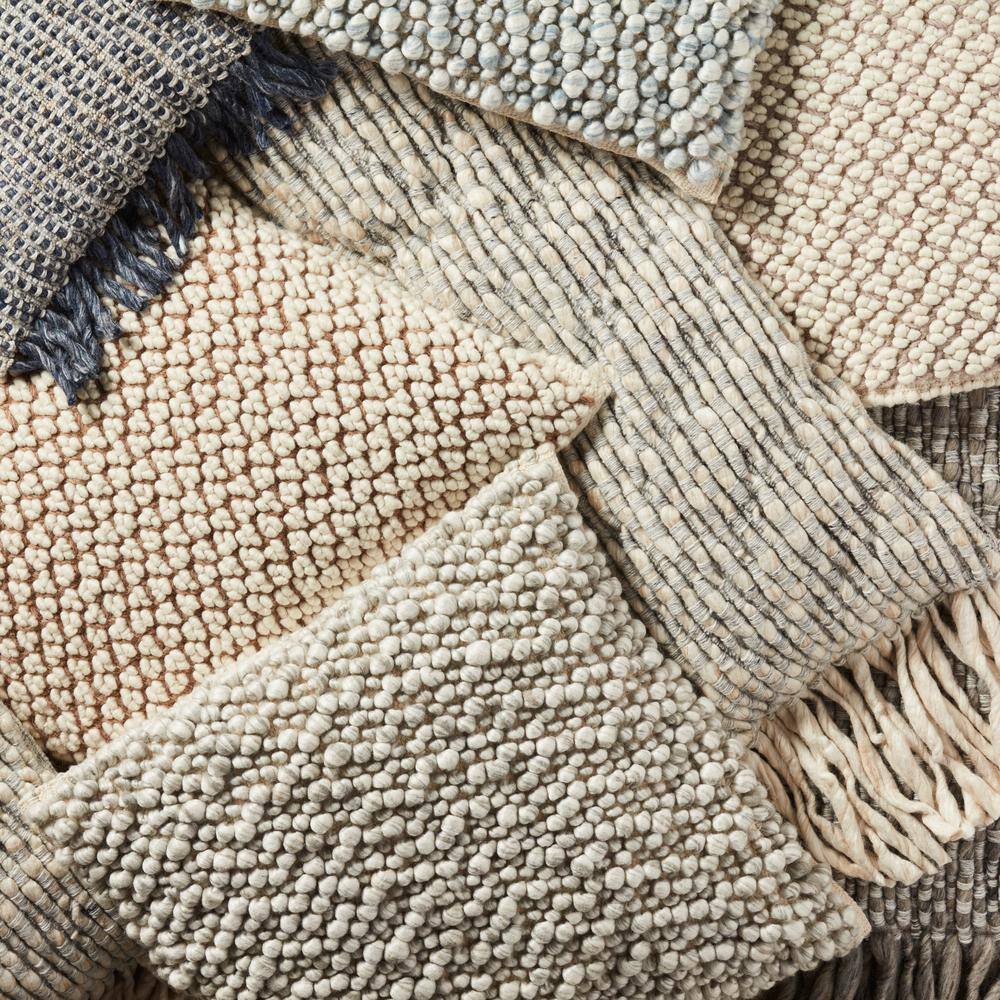 Tan and Ivory Wool Embroidered Square Throw Pillow