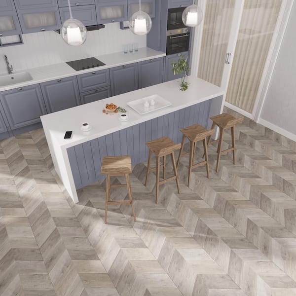 Chevron Beach Oak 22 MIL 18 in. W 52 in. L Interlocking Waterproof Luxury Vinyl Plank Flooring (26.5 sq. ft./case)