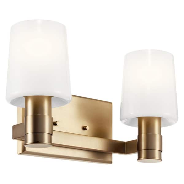 Adani 14.5 in. 2-Light Champagne Bronze Soft Modern Bathroom Vanity Light with Opal Glass