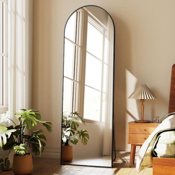WILLOTED Black 16 in. W x 59 in. H Arched Aluminum Framed Full Length Floor Mirror