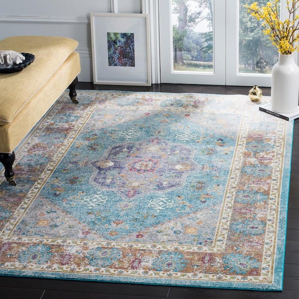 Aria Blue/Cream 9 ft. x 12 ft. Border Area Rug