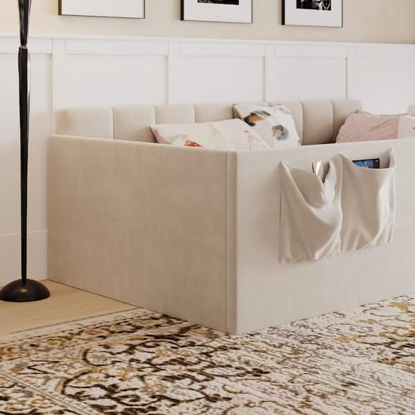 Harper & Bright Designs Beige Twin Size Velvet Upholstered Daybed
