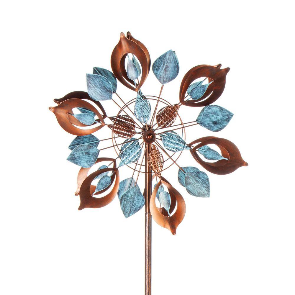 Evergreen 75 in. H Wind Spinner, Copper and Verdigris Lotus Petals ...