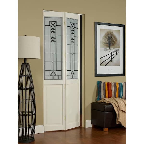 Pinecroft 23.5 in. x 78.625 in. Pantry Glass Over Raised Panel 1/2-Lite  Decorative Pine Wood Interior Bi-fold Door 874620 - The Home Depot