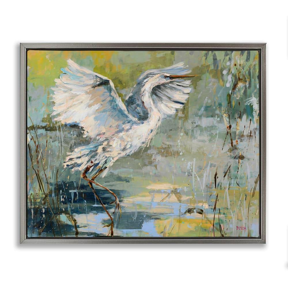 Radiant Crane at Pond by Dusza Gray Floater Frame Animal Graphic Art Print 17 in. x 21 in. price history on PriceWatchPro